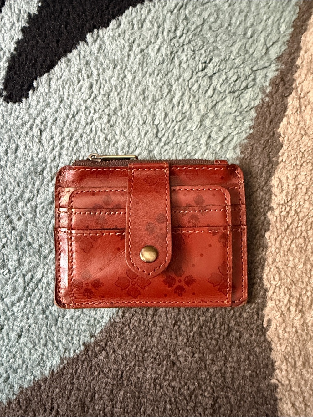 Red Floral Embossed Leather Card Wallet